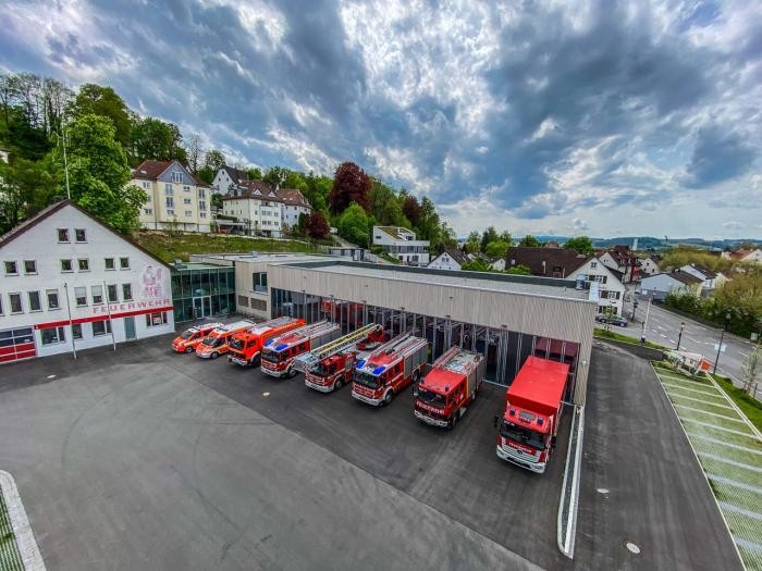 Blick auf das neue Feuerwehrhaus in Weingarten.