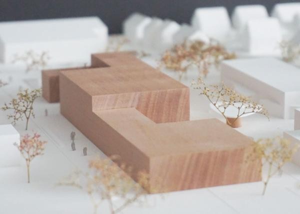 Ein Modell zeigt die grobe Form des zukünftigen Gebäudes