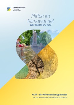 Titelseite der Broschüre "Mitten im Klimawandel" mit Symbolbildern