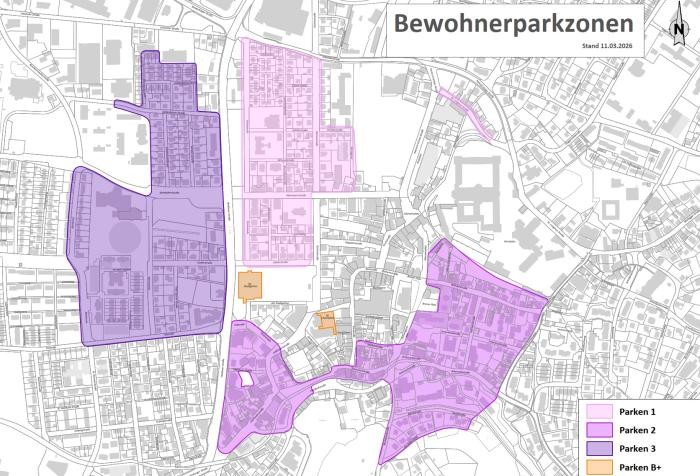 Karte über die Bewohnerparkzonen in Weingarten
