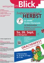 Die Titelseite des Heftes zeigt eine große bunte Grafik, die zum einem Herbstfest einlädt.
