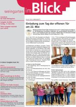 Die Titelseite zeigt ein Gruppenfoto mit vielen Frauen, die sich zum Tanzen aufgestellt habenrgrund die große Kirche von Weingarten 